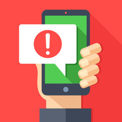 Poster - phone notifications, new message received concepts. hand holding smartphone with speech bubble and e