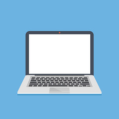 Poster - Laptop with white screen. Thin modern notebook with blank empty screen. Laptop template. Modern flat design graphic elements. Vector illustration