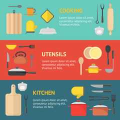 Poster - Cartoon Cookware Banner Horizontal Set . Vector