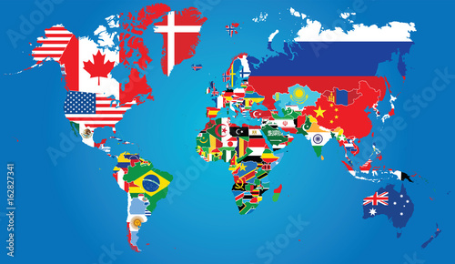  Fototapeta mapa świata   kontynenty-flagi-panstw