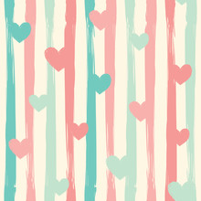 Pastel Stripes And Hearts. Seamless Vector Pattern.