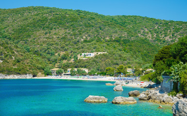 Wall Mural - Poros Mikros Gialos beach on the famous island Lefkada, Greece, in summertime