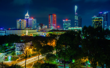 Wall Mural - HO CHI MINH CITY - JUNE 20 2017: Skyscrapers business center in Ho Chi Minh City