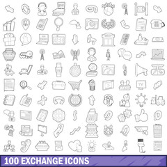 Poster - 100 exchange icons set, outline style