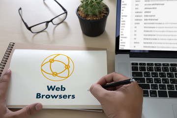 Poster - browser http man use computer Web Browsers Online Networking Connection Technology Digital