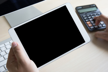 Poster - man Sitting Sofa Using Hands Modern Smartphone Tablet