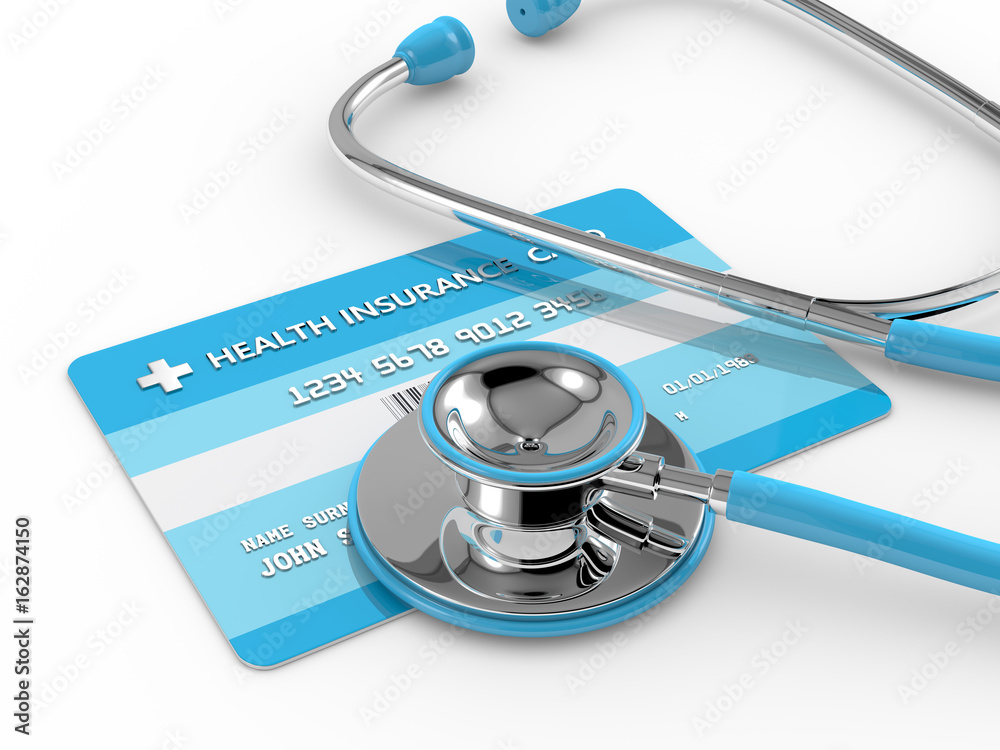 3d render of health insurance card with stethoscope Stock ...