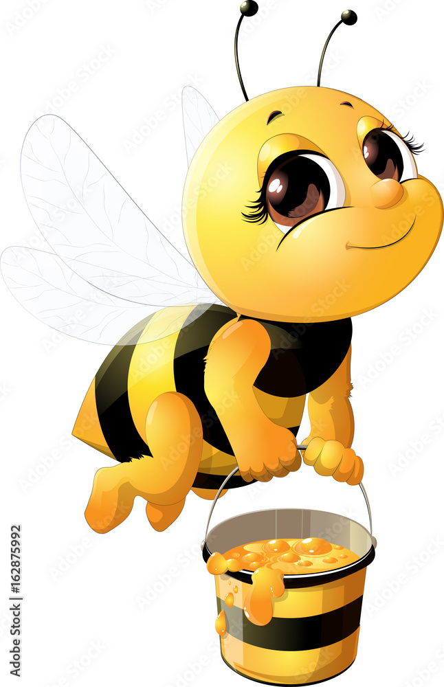 Beautiful bee with a bucket - obrazy, fototapety, plakaty 