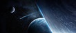 © sdecoret - Sunrise over distant planet system in space 3D rendering elements of this image furnished by NASA