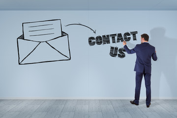 Wall Mural - Businessman drawing e-mail sketch on a wall 3D rendering