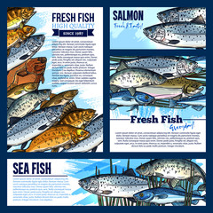 Wall Mural - Vector posters or banners for fresh fish market