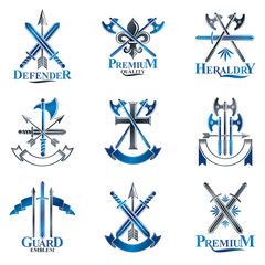 Wall Mural - Vintage Weapon Emblems set. Heraldic signs vector vintage elements collection.