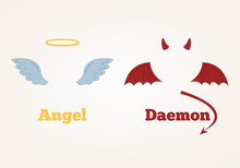 Angel And Devil Suit Elements. Good And Bad. Vector Flat Cartoon Illustration
