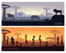 African Landscape With People And Animals