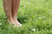Female Legs On Green Grass