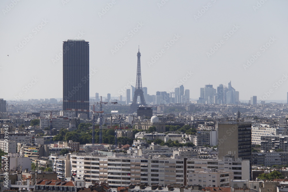 Paysage urbain, tours Eiffel et Montparnasse à Paris - obrazy, fototapety, plakaty 