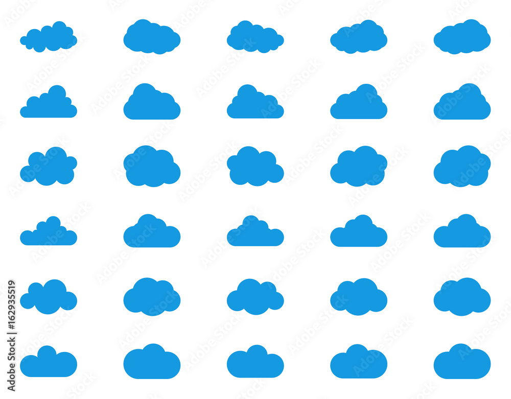 Cloud vector icon set Blue color on white background. Sky flat ...