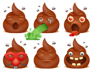 Wall Mural - Set of funny poo emoticon cartoon characters