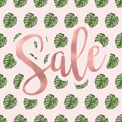 Wall Mural - Rose gold sale at a monstera leaf background