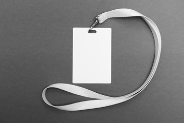 Lanyard and badge. Conference badge. Blank badge template with white strap.