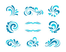 Wave Icons, Set Of Simple Swirls And Splashes On White
