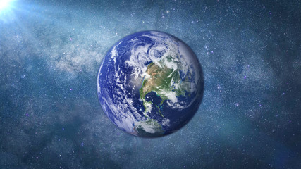 Wall Mural - planet earth lit by the sun and the milky way galaxy