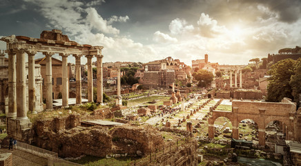 Wall Mural - Panoramic view of Roman Forum, Rome, Italy. History and travel concept.