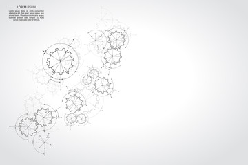 Wall Mural - Gears in engagement. Engineering drawing abstract industrial background with a cogwheels.