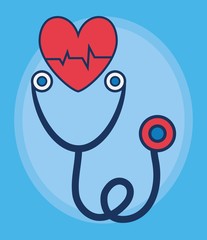 Sticker - cardio heart and sthetoscope icon over blue background colorful design vector illustration