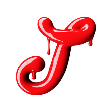 Glossy red letter T uppercase. 3D rendering