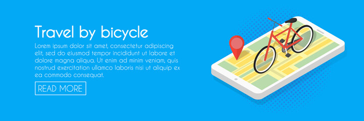 Poster - Isometric illustration of phone map bicycle. Marker position