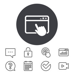 Poster - click page icon. browser window symbol. website or internet sign. calendar, locker and speech bubble
