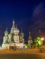 Saint Basil's Cathedral in Red Square in winter at sunset, Moscow, Russia.