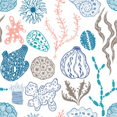 Aufkleber - Vector seamless pattern with sea creations
