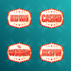 Wall Mural - Casino, Jackpot, The winner, Big win, banners collection. Retro light frames with glowing lamps