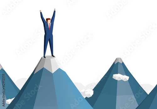 Fotografia, Obraz Businessman success hiking on the peak of rocks mountain