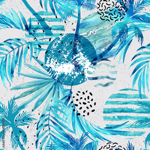 Fototapeta do kuchni Abstract summer tropical palm trees and leaves background.