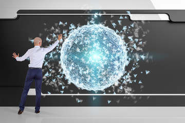 Poster - Businessman using digital planet earth interface on a board 3D rendering