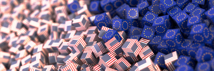 United States and Europe economic and political relationship, original 3d rendering