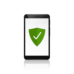Poster - Mobile phone security shield protection. Vector design.