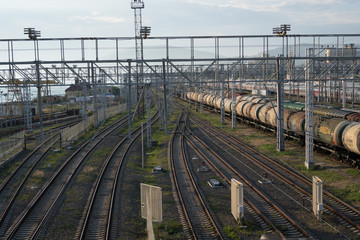 railway station view from above with the trains