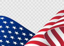 Waving Flag Of The United States Of America. Illustration Of Wavy American Flag For Independence Day. American Flag Flowing. American Flag On Transparent Background - Vector Illustration.
