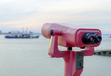 Public Coin Operated Tourist Telescope Binocular At Seaside