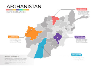  Afghanistan map infographics vector template with regions and pointer marks