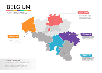  Belgium map infographics vector template with regions and pointer marks