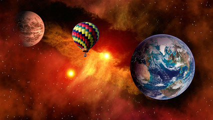 Wall Mural - hot air balloon outer space star planet earth fairy tale stunning surreal fantasy landscape. element