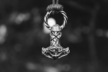 Scandinavian Amulet In The Form Of The Thor's Hammer - "Mjölnir". Black And White Version.