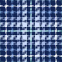 Seamless Tartan Plaid Pattern. Checkered Fabric Texture Print In Shades Of Blue And White.