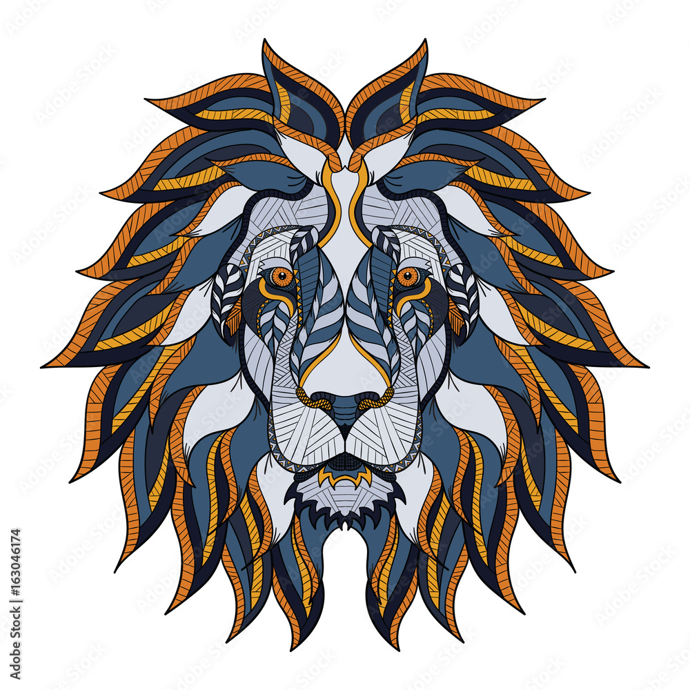 Lion head zentangle, doodle stylized, vector, illustration