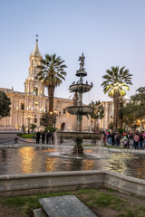 Wall Mural - Cathedral and Fountain at Plaza de Armas - Arequipa, Peru